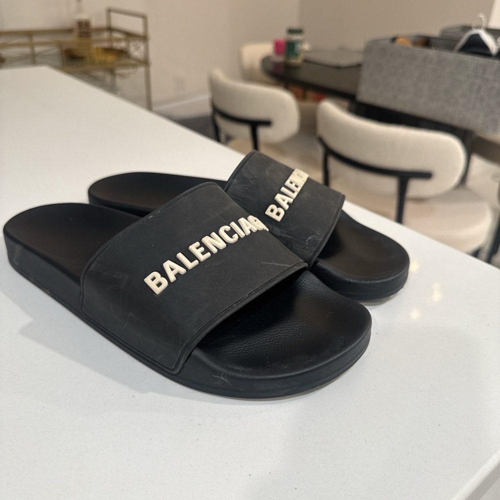 Balenciaga Black Slides with Bold Logo